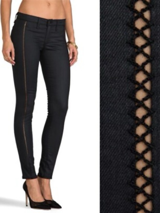 rag & bone Denim - rag & bone Black Skinny Jeans with Side Lace Trim 26